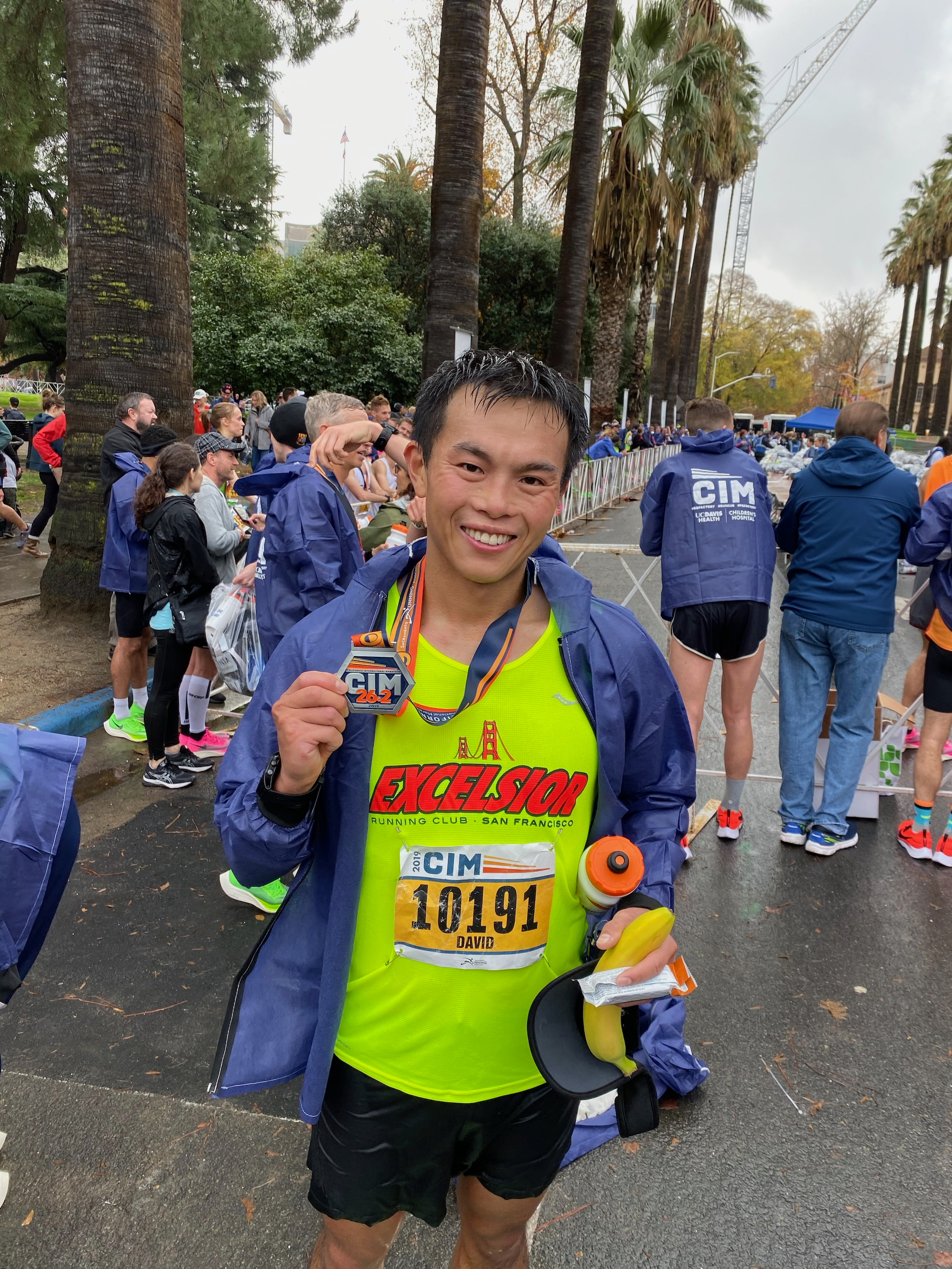 All smiles and very drenched at the finish line. Some of that is rain, I swear, although most of it is probably sweat. Maybe like 90% sweat and 10% rain. PC: Ricky Yean