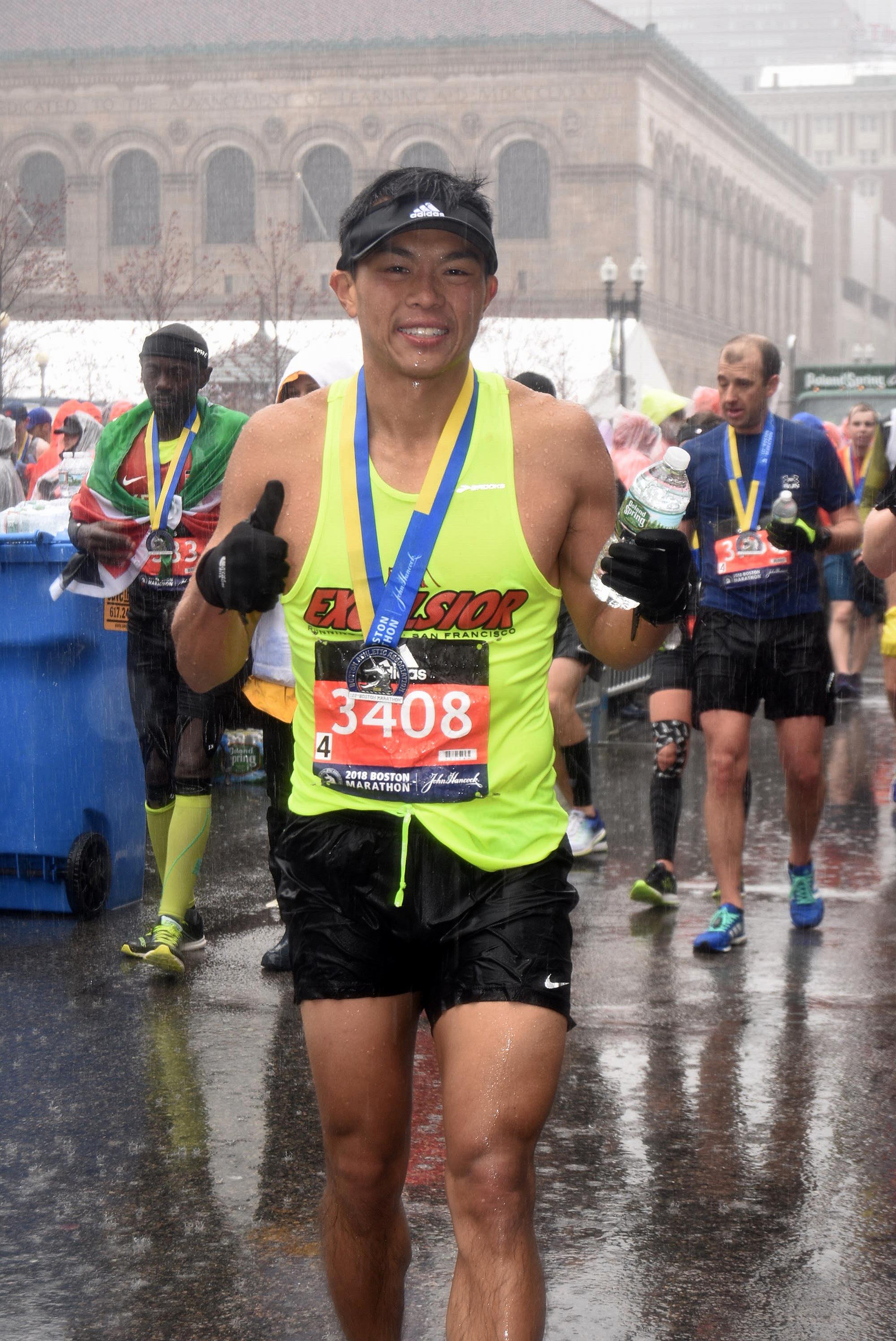 Very, very happy to be done at the finish line of the Boston Marathon