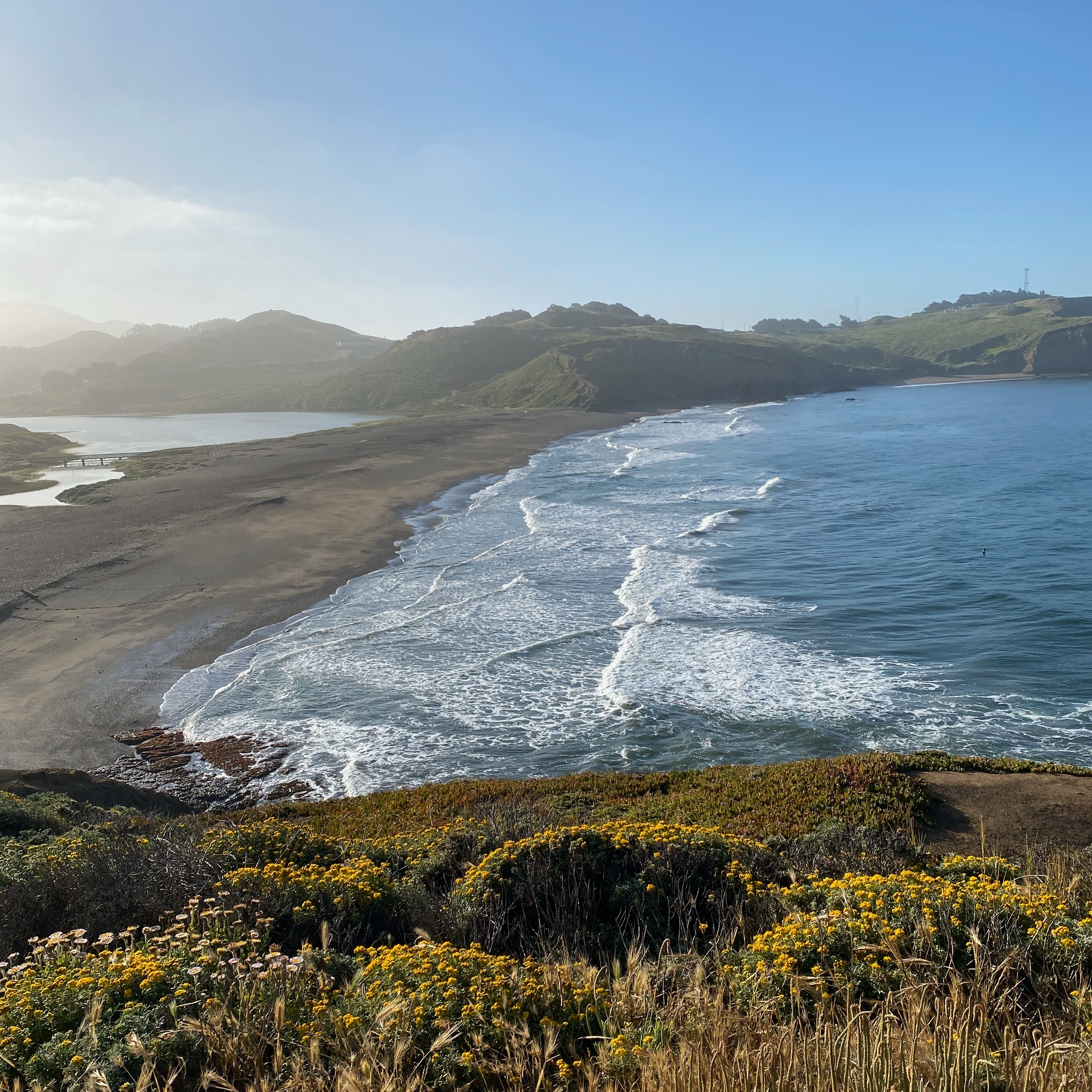 View of Rodeo Beach from the Coastal Trail leading up to Hill 88